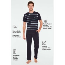 Mod Collection - Erkek Lacivert Yuvarlak Yaka Pijama Takımı 3825