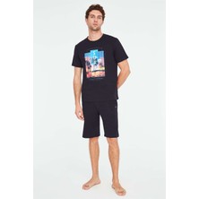 Mod Collection Erkek Lacivert T-Shirt Şort Takımı Nefes Alabilen %100 Pamuk Kumaş ile Yaz İçin İdeal