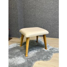 Asedia Trend Naturel Krem Puf Ayak Ucu Puf Makyaj Koltuğu Puf Bench Ayak Dayama Ahşap Ayak Puf