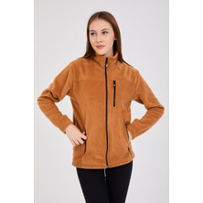 Kadın Polar Camel Tam Fermuarlı 3 Cepli Outdoor Ceket Tacticale