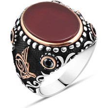 Amberkan Düz Akik Taşlı Erkek Yüzük