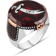 Amberkan Akik Taş Üzeri Zülfikarlı Erkek Yüzük