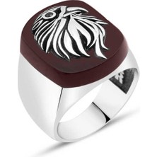 Amberkan Akik Taş Üstü Kartal Motifli Erkek Yüzük