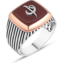 Amberkan Akik Taş Üzeri Elif-Vav Erkek Yüzük
