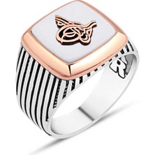 Amberkan Beyaz Oniks Taş Üzeri Tuğralı Erkek Yüzük