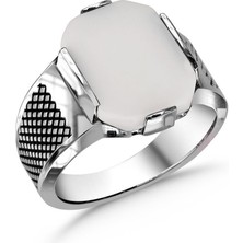 Amberkan Beyaz Oniks Taşlı Gümüş Erkek Yüzük