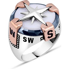 Amberkan Beyaz Oniks Taşlı Pusulalı Erkek Yüzük