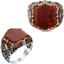 Amberkan Akik Taşlı Özel Tasarım Yüzük