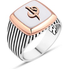 Amberkan Beyaz Oniks Taş Üzeri Elif-Vav Yazılı Erkek Yüzük