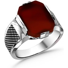 Amberkan Akik Taşlı Gümüş Erkek Yüzük