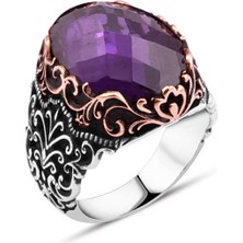 Amberkan Ametist Taşlı Erkek Yüzük