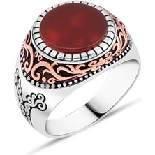 Amberkan Düz Akik Taşlı Erkek Yüzük