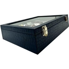 Dijital Çarşı Richbox 9'lu Saat Kombin Bilezik Bileklik Yüzük Broş Kol Düğmesi Takı Saat Kutusu Mango Lacivert Kroko