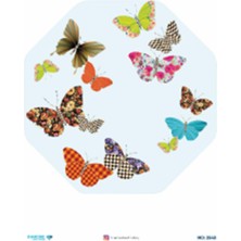 Atölye 7-77 Diamond Craft N: 2548 Turkuaz Sekizgen Içinde Çiçekli Kelebekler 30X42 cm Dekopaj