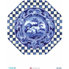 Atölye 7-77 Diamond Craft N: 2531 Sekizgen Krem ve Laivert Damalı Mavi Beyaz Kuzular 30X42 cm Dekopaj