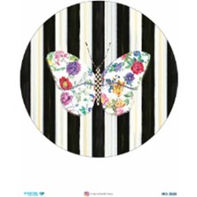 Atölye 7-77 Diamond Craft N: 2528 Siyah Krem Sarı Çizgili Çiçekli Kelebek 30X42 cm Dekopaj