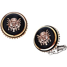 Amberkan Gümüş Oniks Taş Üzeri Osmanlı Devlet Armalı Yuvarlak Kol Düğmesi
