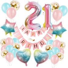 Best Parti Renkli Folyo Balon Rakam Set Dogum Günü Süsü Yaş 21