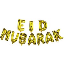 Pandoli Ramazan Temalı Eıd Mubarak Yazılabilen Folyo Balon 35 cm 10 Harf Altın Renk