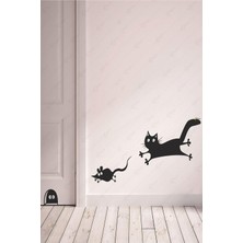 Msticker Sevimli Kedi ve Fare Sticker Seti, Fareyi Kovalayan Kedi Cam Duvar Dekorasyon Seti