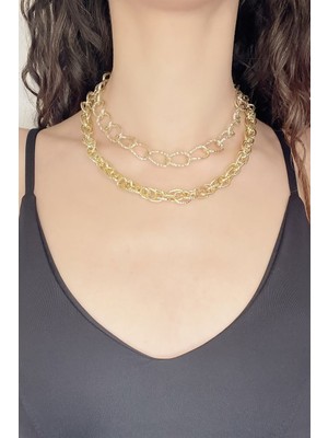 Sose Moda Ikili Gold Choker Kolye