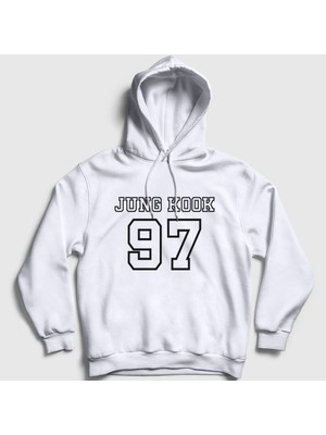 Presmono Unisex Beyaz 97 K Pop Jungkook Bts Kapüşonlu Sweatshirt