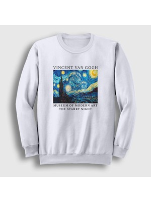 Presmono Unisex Beyaz Starry Night V2 Art Painter Vincent Van Gogh Sweatshirt