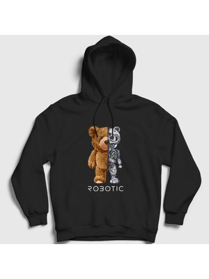 Presmono Unisex Siyah Robot Ayı Teddy Bear Kapüşonlu Sweatshirt