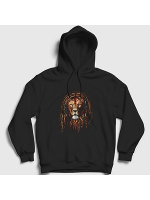 Presmono Unisex Siyah Rasta Lion Aslan Kapüşonlu Sweatshirt