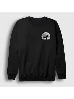 Presmono Unisex Siyah Howl Moon Wolf Kurt Sweatshirt