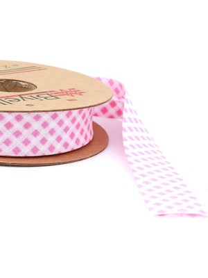Biyelli  Pembe Ekose Pamuk Biye 2 cm - 25 M 20MM