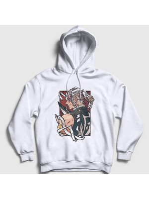 Presmono Unisex Beyaz Tengen Uzui Anime Demon Slayer Kimetsu No Yaiba Kapüşonlu Sweatshirt