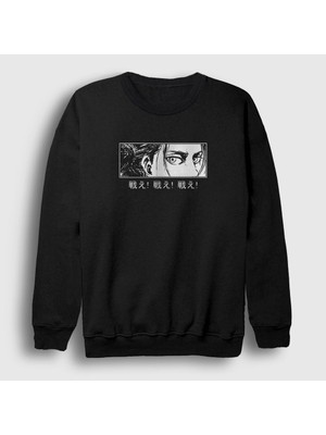 Presmono Unisex Siyah Eren Yeager Flowers Anime Attack On Titan Sweatshirt