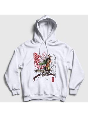 Presmono Unisex Beyaz Soldier Eren Yeager Anime Attack On Titan Kapüşonlu Sweatshirt