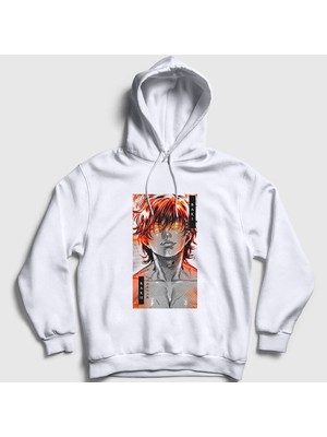 Presmono Unisex Beyaz Fire Anime Hanma Baki Kapüşonlu Sweatshirt