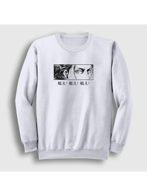 Presmono Unisex Beyaz Eren Yeager Flowers Anime Attack On Titan Sweatshirt