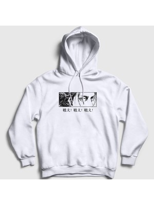 Presmono Unisex Beyaz Eren Yeager Flowers Anime Attack On Titan Kapüşonlu Sweatshirt