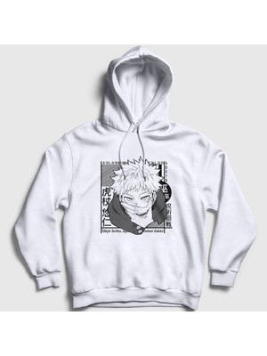 Presmono Unisex Beyaz Yuji Itadori Anime Jujutsu Kaisen Kapüşonlu Sweatshirt
