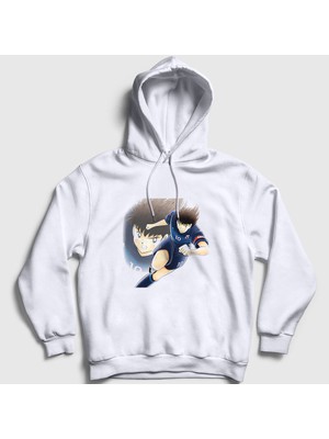 Presmono Unisex Beyaz Futbol Anime Kaptan Captain Tsubasa Kapüşonlu Sweatshirt