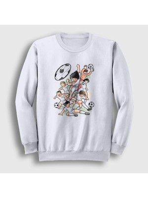 Presmono Unisex Beyaz Niupi Futbol Anime Kaptan Captain Tsubasa Sweatshirt