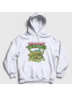 Presmono Unisex Beyaz Poster Teenage Mutant Ninja Turtles Kapüşonlu Sweatshirt