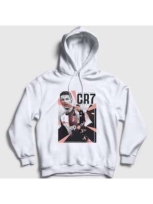 Presmono Unisex Beyaz Poster V2 Futbol Cr7 Cristiano Ronaldo Kapüşonlu Sweatshirt
