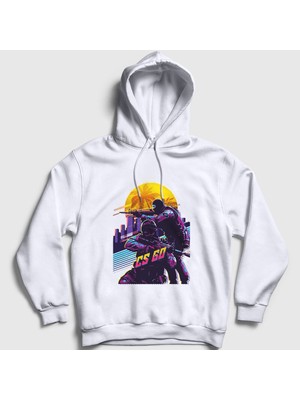 Presmono Unisex Beyaz Sun Oyun Counter Strike Cs Go Kapüşonlu Sweatshirt
