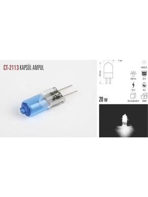 Cata CT-2113 20 Watt 12 Volt Halojen G4 Ampul Beyaz