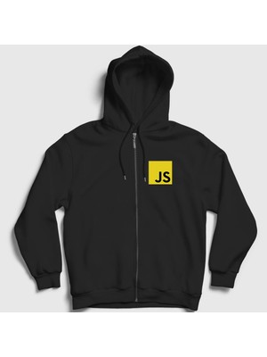 Presmono Unisex Siyah Javascript Coder Programmer Developer Yazılımcı Fermuarlı Kapüşonlu Sweatshirt