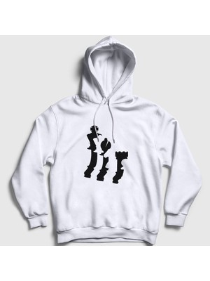 Presmono Unisex Beyaz Pieces Chess Satranç Kapüşonlu Sweatshirt