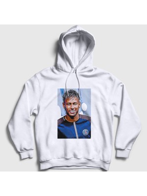 Presmono Unisex Beyaz Poster Soccer Futbol Neymar Jr Kapüşonlu Sweatshirt