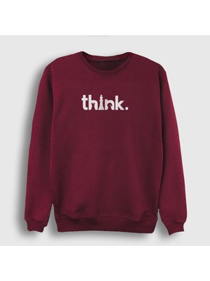 Presmono Unisex Bordo Think Chess Satranç Sweatshirt