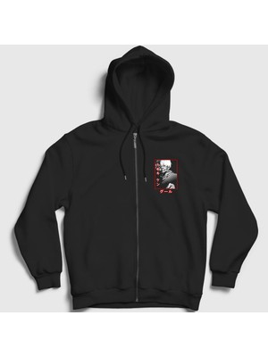 Presmono Unisex Siyah Ken Kaneki V3 Anime Tokyo Ghoul Fermuarlı Kapüşonlu Sweatshirt