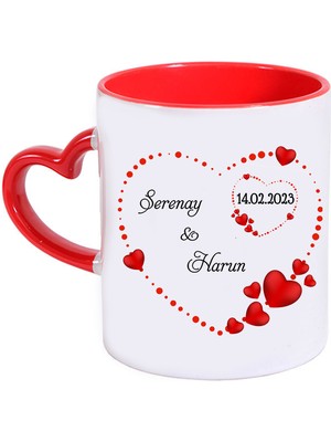 Biresimden 14 Şubat Sevgililer Günü Hediyesi - İsim ve Tarihli Kalp Kupa Bardak
